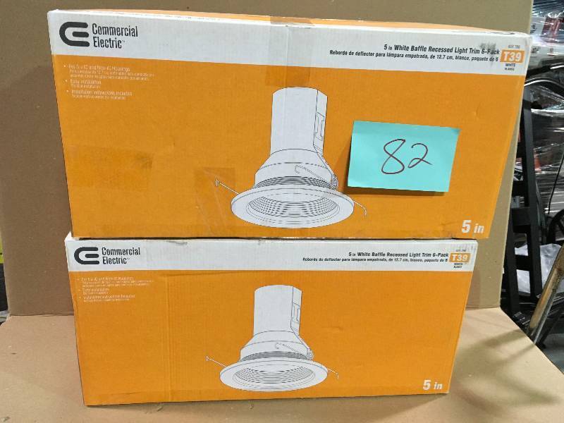 lot 82 image: Commercial Electric 624786 5 White Baffle Recessed Light Trim 748656 B0714  LOT OF 2 new