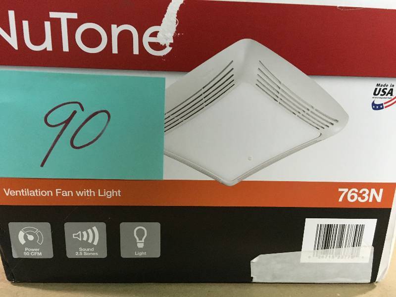lot 90 image: NuTone 50 CFM Ceiling Exhaust Bath Fan with Light in good conditions