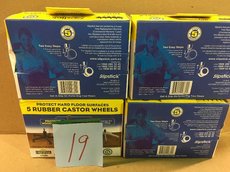 lot 19 image: Slipstick CB680 Rubber Caster Wheels, Set of 5  LOT OF 4 not used