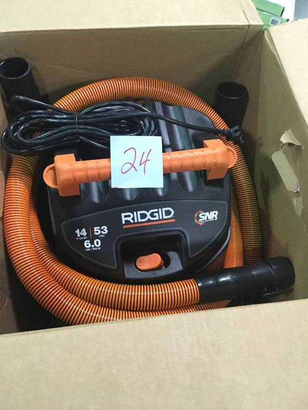 lot 24 image: RIDGID 14 Gal. 6.0 Peak HP Wet Dry Vacuum Cleaner   Used in good working cond.