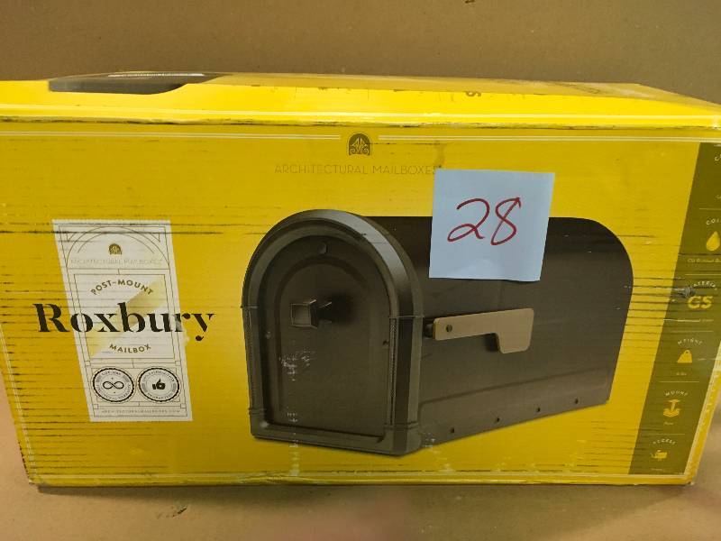 lot 28 image: Roxbury Post Mount Mailbox Rubbed Bronze with Premium Cast Aluminum Knob and Champagne Flag on good conditions