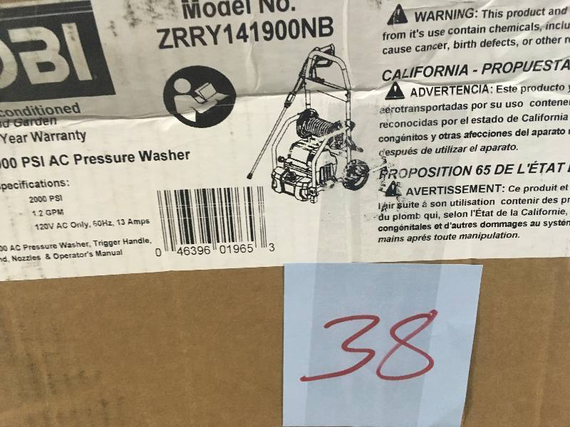 lot 38 image: Ryobi   RY141900 Electric Pressure Washer  Used in good working cond. in working condition