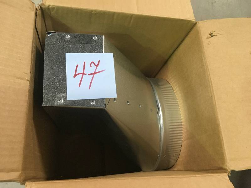 lot 47 image: BROAN 4-12 in. x 18-12 in. to 10 in. Round Galvanized Steel Vertical Duct Transition in good conditions