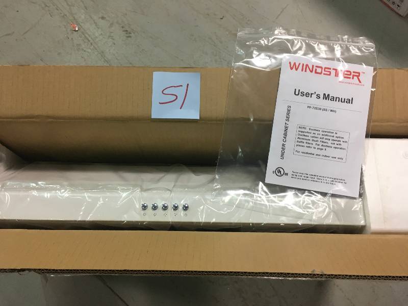 lot 51 image: Windster PF72E30WH 30 White Under Cabinet Range Hood - 300 CFM in good conditions