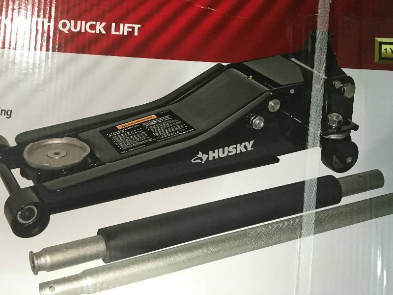 lot 68 image: 3-Ton Low Profile Floor Jack w Speedy Car Lift Dual Pump Raising Tool By Husky  Used in good working cond.