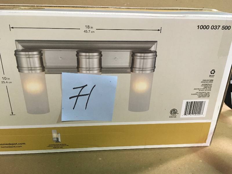 lot 71 image: Hampton Bay 1000037500 Charenton 3 Light Vanity Fixture Brushed Nickel new