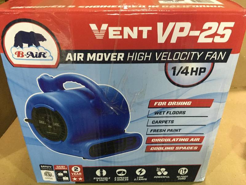 lot 81 image: B-Air VP-25 BLUE 14 HP 900 CFM 9 in. Air Mover Carpet Dryer Floor Fan for Home in good conditions