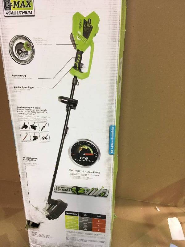 lot 84 image: GreenWorks G-MAX 40V 14-Inch Cordless String Trimmer (Attachment Capable),  Used in good working cond.