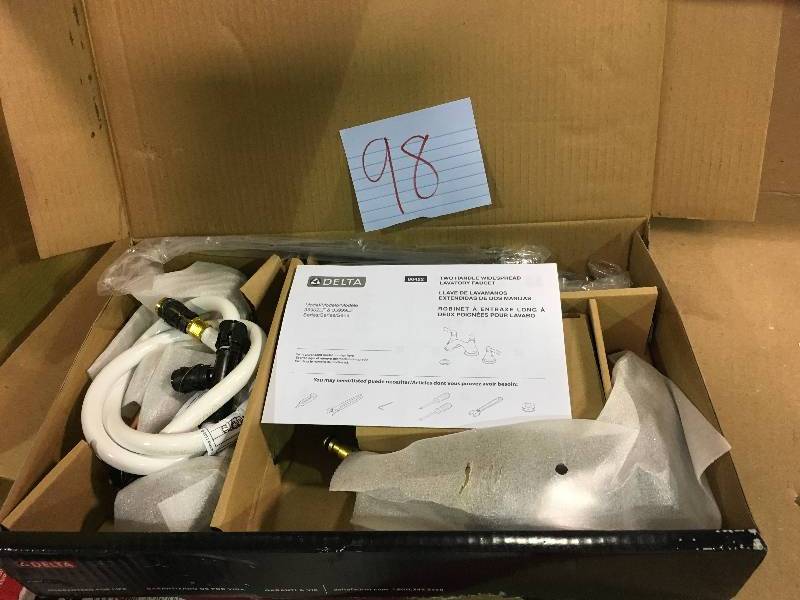 lot 98 image: Delta Haywood 2-Handle Widespread Bathroom Faucet with Drain Assembly, Chrome 35999LF in good conditions