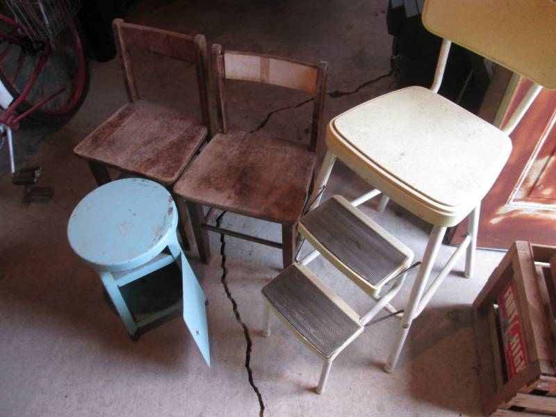 lot 16 image: Step stoolsantique small wooden ch...