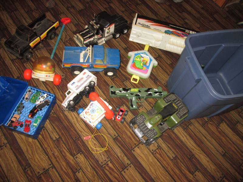 lot 66 image: Tub of toys includes vintage Ertl T...