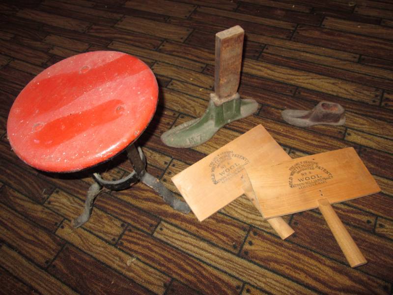 lot 80 image: Antique foot stoolwool brushessho...