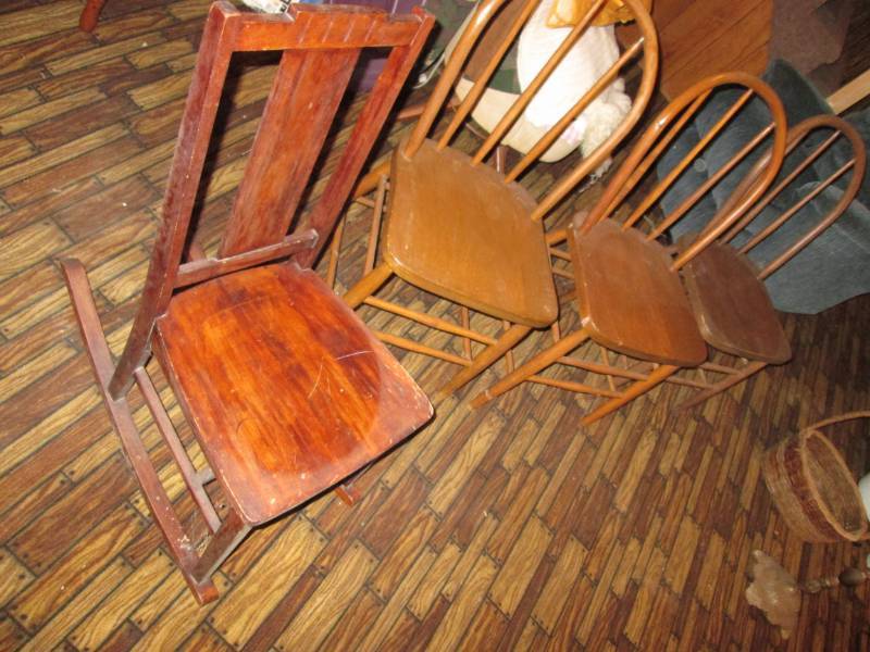 lot 94 image: 3 wooden chairswooden rocking chai...