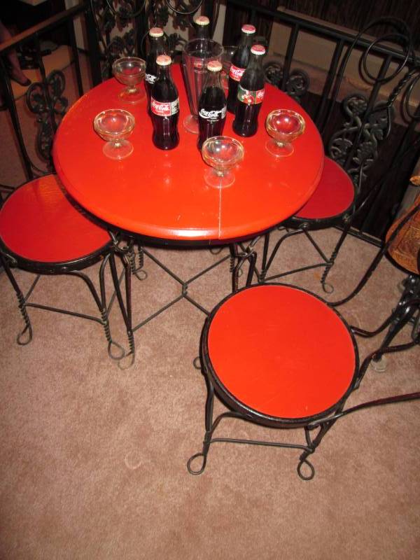 lot 109 image: Antique cast iron parlor table4 ch...