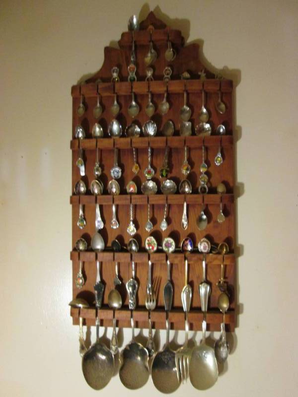 lot 143 image: Spoon rack with spoons some silver ...