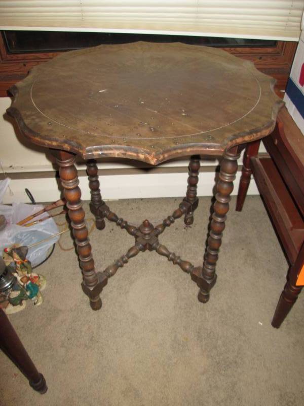 lot 221 image: Antique wooden table with spindle s...