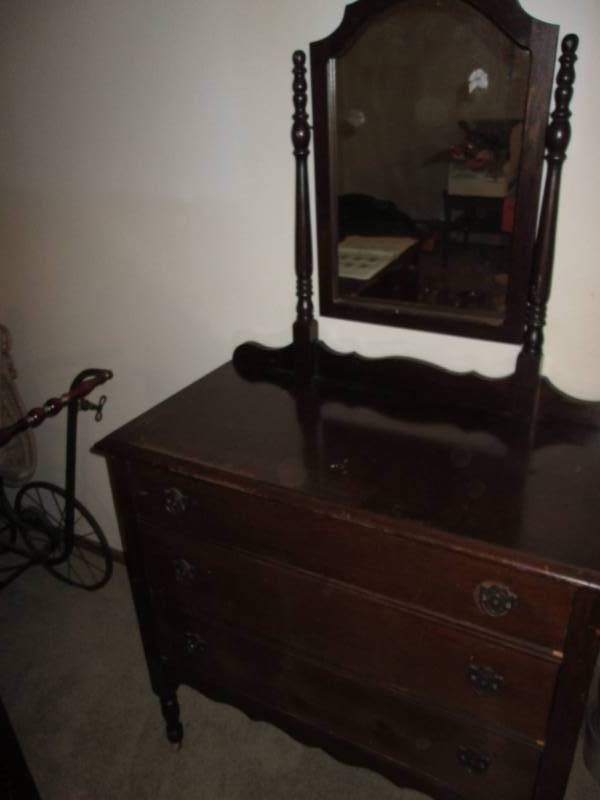 lot 223 image: Antique mirror dresser drawers...