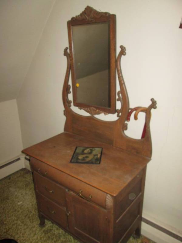 lot 234 image: Antique chest of drawers with mirro...