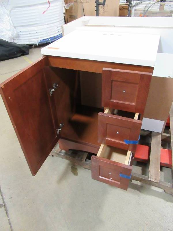 lot 103 image: LANCASTER 24 IN. VANITY IN AMBER WITH ALPINE VANITY TOP IN WHITE WITH WHITE BASIN