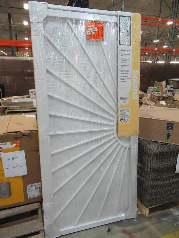 lot 92 image: Unique Home Designs 36 in. x 80 in. Solana White Surface Mount Outswing Steel Security Door with Perforated Metal Screen