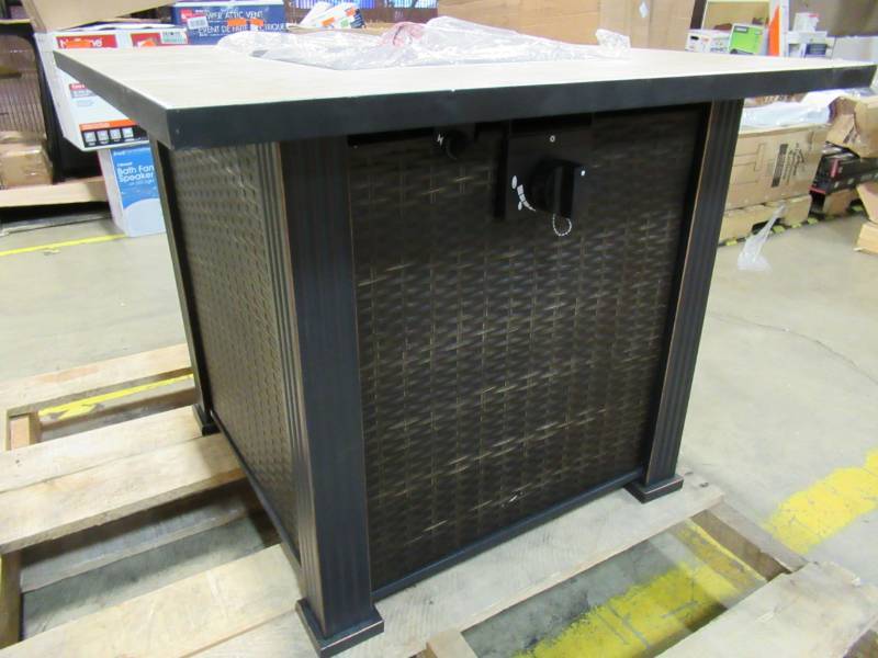 lot 10 image: Bond 30-in W 50,000-BTU Black, Brown Steel Liquid Propane Fire Table - Small Chip in Tile.