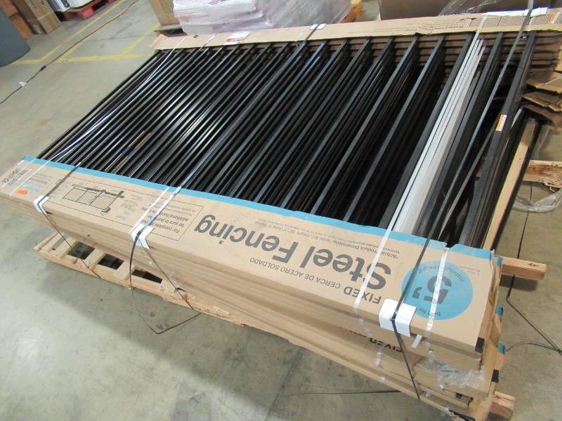 lot 126 image: (3 Panels) US Door & Fence Pro Series 4.84 ft. H x 7.75 ft. W Black Steel Fence Panel