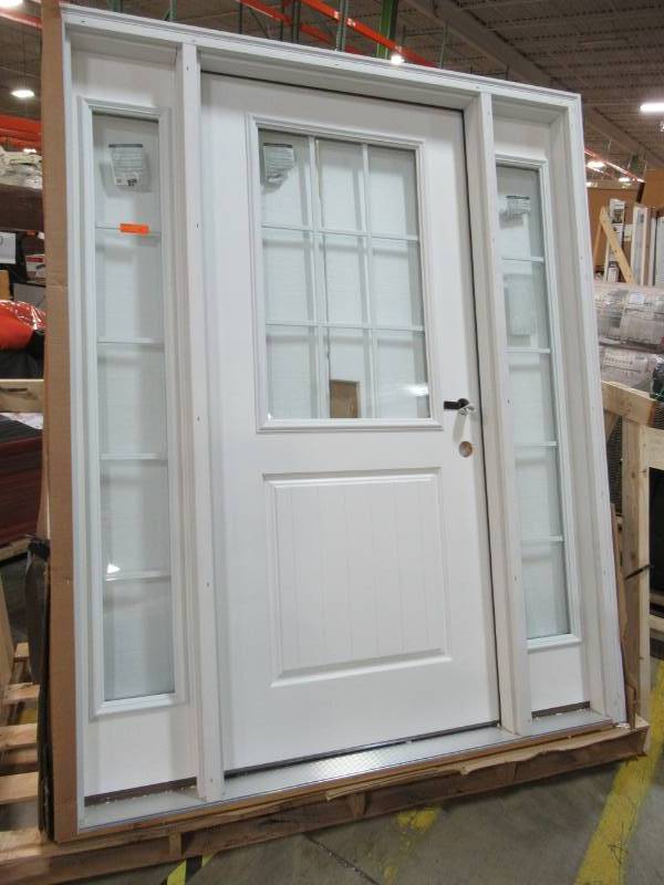 lot 100 image: White Door with Door Window and Side lights (jamb is 64 34 X 82)