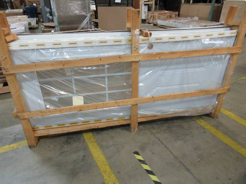 lot 102 image: Stanley Doors 36 in. x 80 in. Colonial 9 Lite 2-Panel Painted White Steel Prehung Front Door with Internal Grille and Brickmold