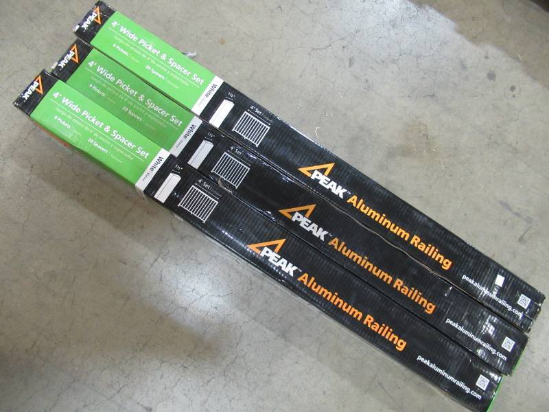 lot 148 image: 3 Peak Aluminum Railing 4 ft. Aluminum Wide Picket and Spacer Kit in White Model 50300