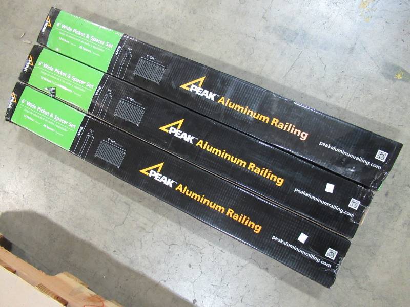 lot 150 image: 3 Peak Aluminum Railing 6 ft. Aluminum Wide Picket and Spacer Kit in Black Model 50311