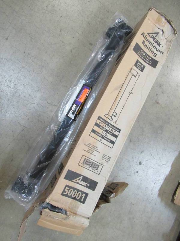 lot 157 image: Peak Aluminum Railing 4 in. x 4-34 in. x 42 in. Black Aluminum End Post (quantity 6) Model 50001