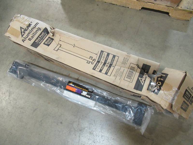 lot 159 image: Peak Aluminum Railing 4 in. x 4 in. x 42 in. Black Aluminum Mid Post (Quantity 6) Model 50011