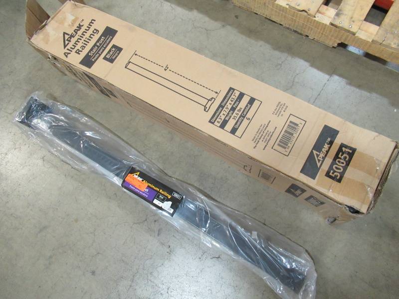 lot 161 image: Peak Aluminum Railing 4 in. x 4 in. x 42 in. Black Aluminum Stair Post (Quantity 6) Model 50051