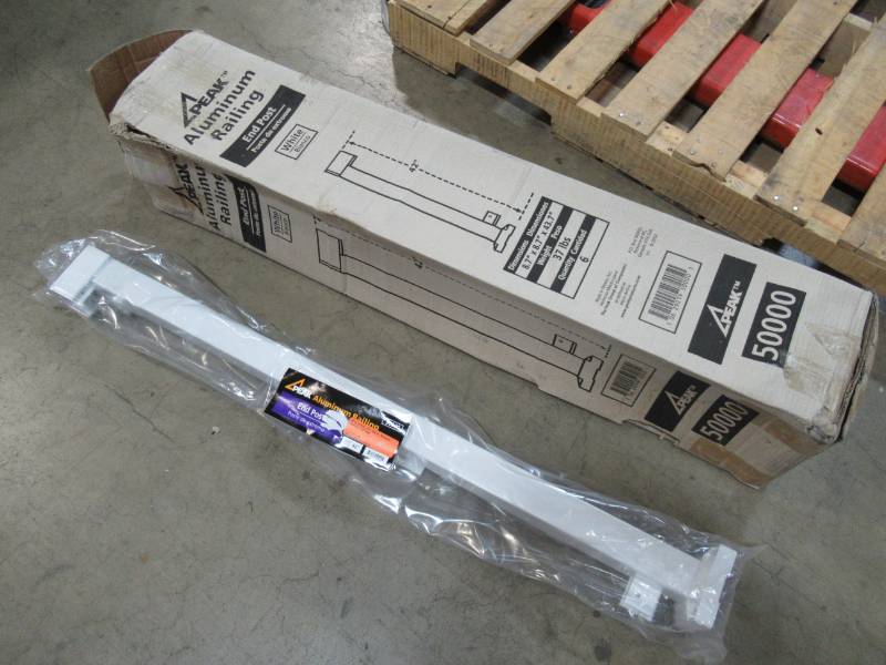 lot 162 image: Peak Aluminum Railing 42 in. x 4 in. x 4-34 in. White Aluminum End Post ( Quantity 6) Model 50000
