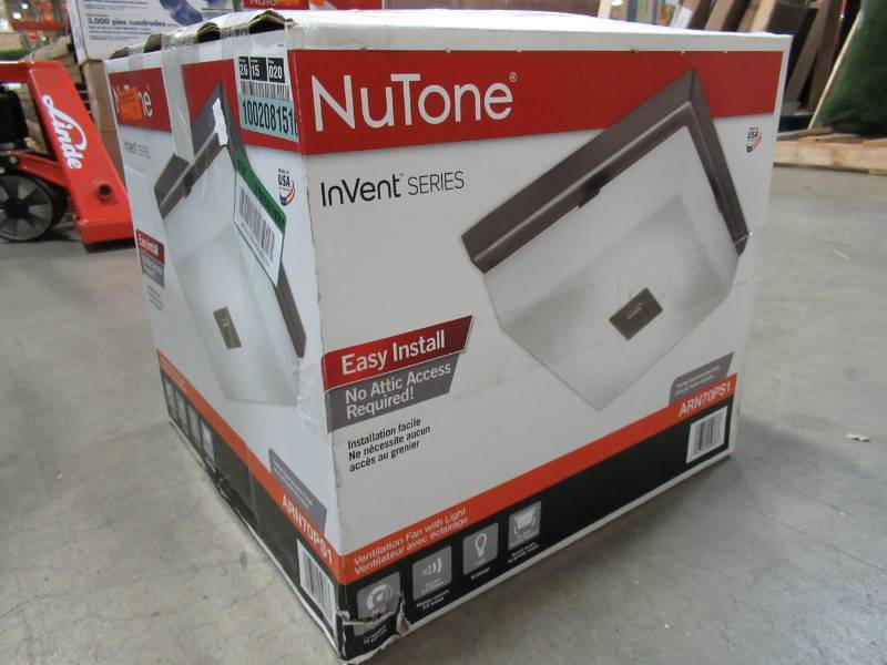 lot 135 image: NuTone InVent Decorative Polished Steel 70 CFM Ceiling Exhaust Fan with White Globe and Light