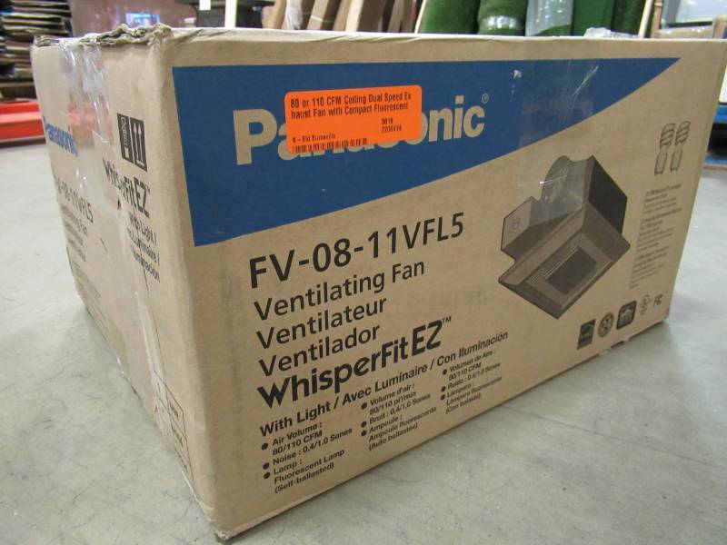 lot 139 image: Panasonic 80 or 110 CFM Ceiling Dual Speed Exhaust Fan with Compact Fluorescent Lamp Designed for Renovation Applications