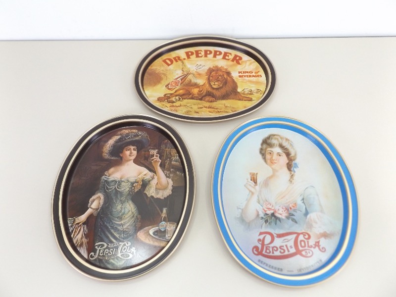 lot 7 image: 3 NEW Soda Advertising Tin Serving Trays