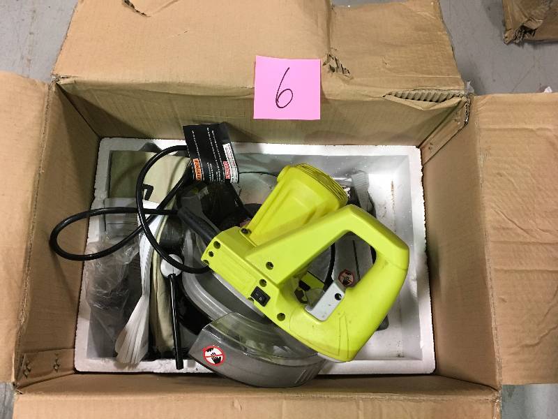 lot 6 image: Ryobi ZRTS1143L 7-14 Miter Saw with Laser Green  Used in good working cond.