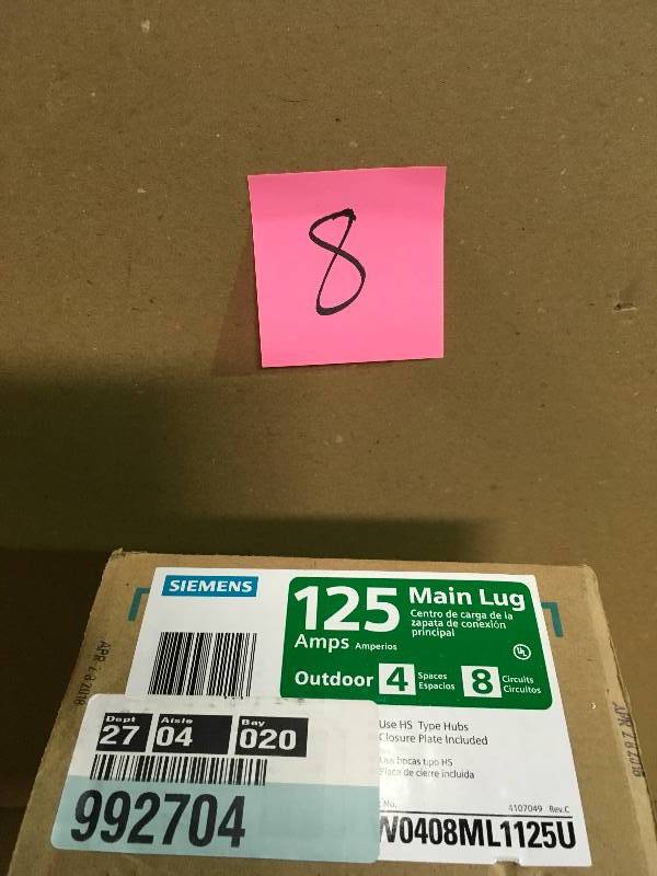 lot 8 image: Siemens W0408ML1125 Siemens Series EQ Main Lug Loadcenter, 120240 VAC, 125 A, 1-Phase, 8-Circuits, not used