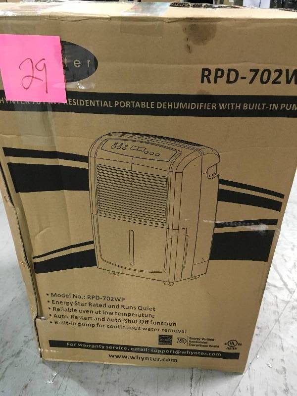 lot 29 image: RPD-702WP Whynter Energy Star 70 Pint Portable Dehumidifier with Pump in working conditions