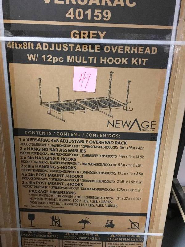 lot 49 image: NewAge Products VersaRac 4 x 8 Adjustable Ceiling Storage Rack GREY not used