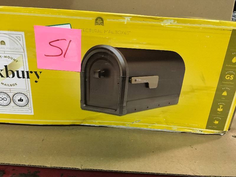 lot 51 image: Architectural Mailboxes Roxbury Post Mount Mailbox Rubbed Bronze Cast Aluminum in good conditions