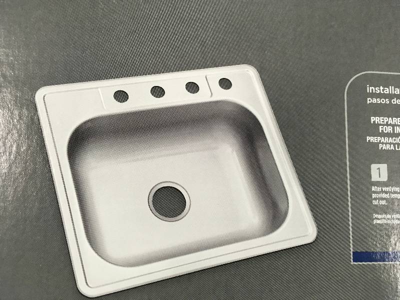 lot 56 image: Glacier Bay Drop-In Stainless Steel 25 in. 4-Hole Single Bowl Kitchen Sink not used