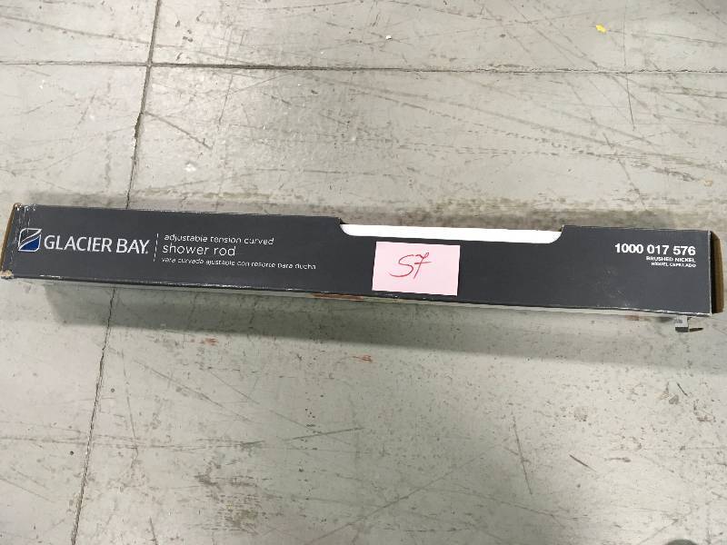 lot 57 image: Glacier Bay Rustproof 72 in. Adjustable Tension Mount Curved Shower Rod in Brushed Nickel in good conditions