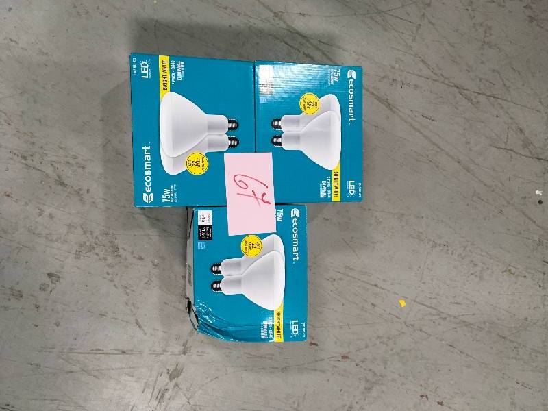 lot 67 image: LOT OF 3 EcoSmart 75-Watt Equivalent BR40 Dimmable Energy Star LED Light Bulb Bright White (2-Pack) not used
