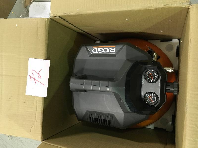 lot 72 image: Ridgid 6 Gal. Portable Electric Pancake Air Compressor  Used in good working cond.