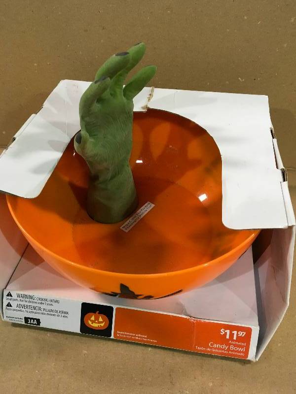 lot 94 image: Halloween Animated Prop Decoration Monster Hand in Orange Bowl