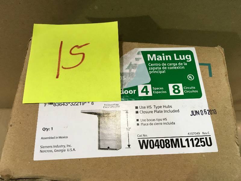 lot 15 image: SIEMENS EQ 125 Amp 4-Space 8-Circuit Main Lug Outdoor Load Center in good conditions