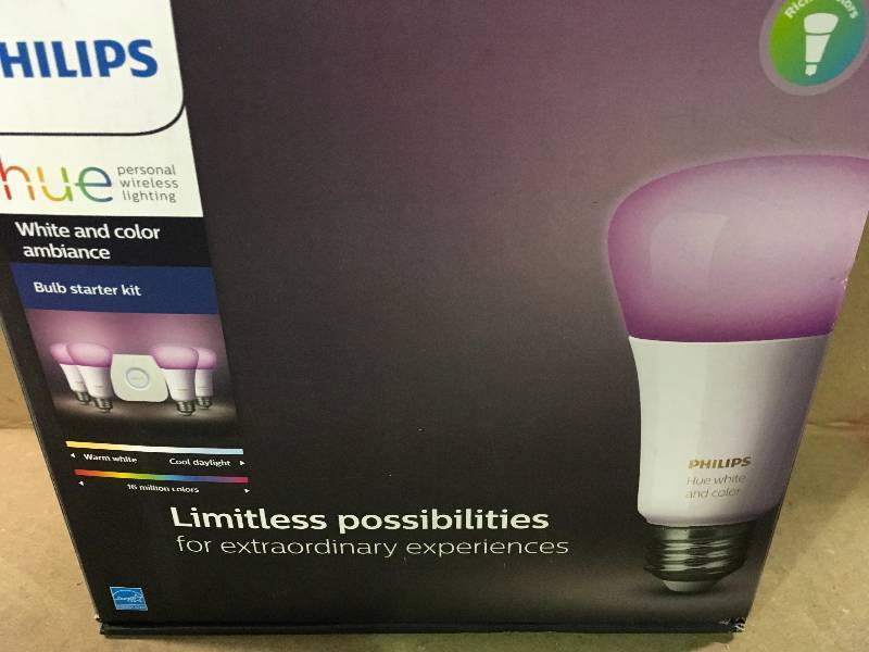 lot 20 image: Philips Hue White And Color Ambiance A19 4-Bulb Starter Kit in good conditions