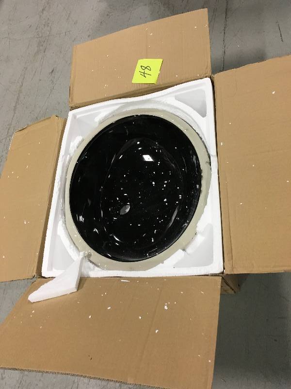 lot 48 image: UPM-Black Undermount Porcelain Bathroom Sink,  17 IN X 14 IN not used